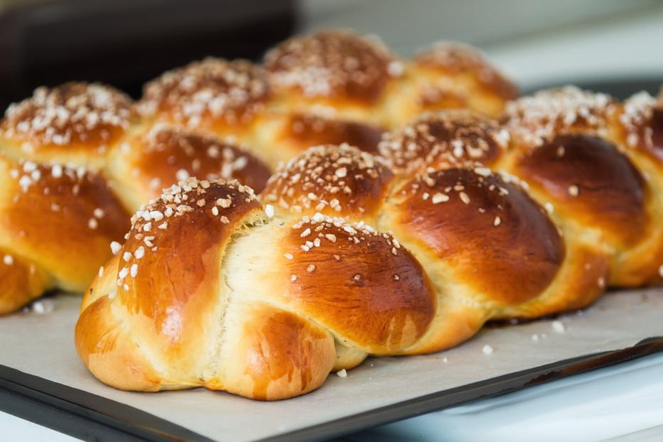 Freshly baked sweet braided bread