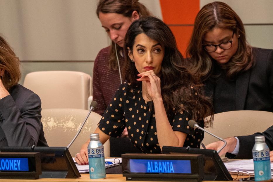 Human rights lawyer Amal Clooney attends an informal meeting of the United Nations Security Council, amid Russia's invasion of Ukraine, at the United Nations Headquarters in New York