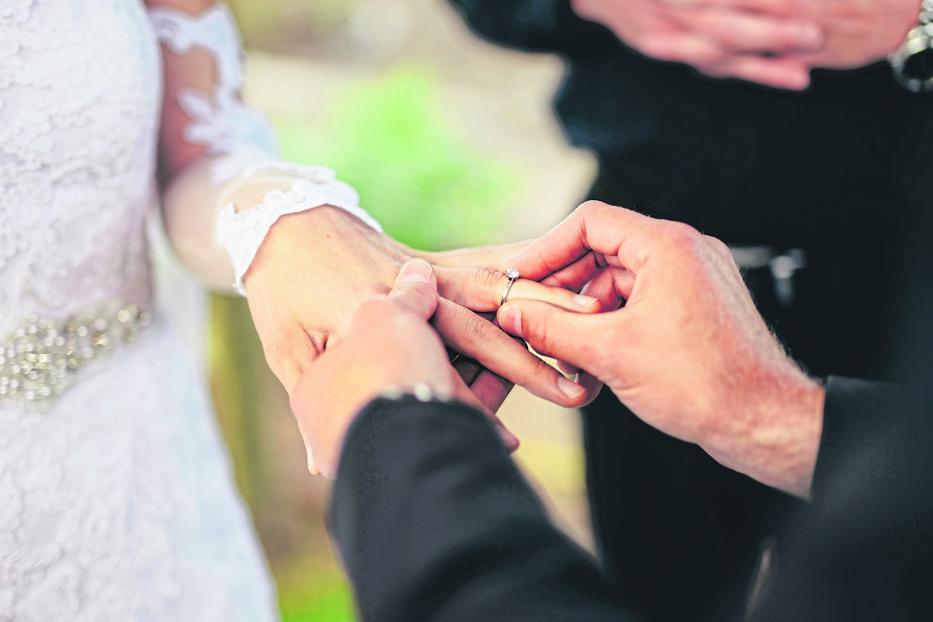 Couple exchanging wedding rings