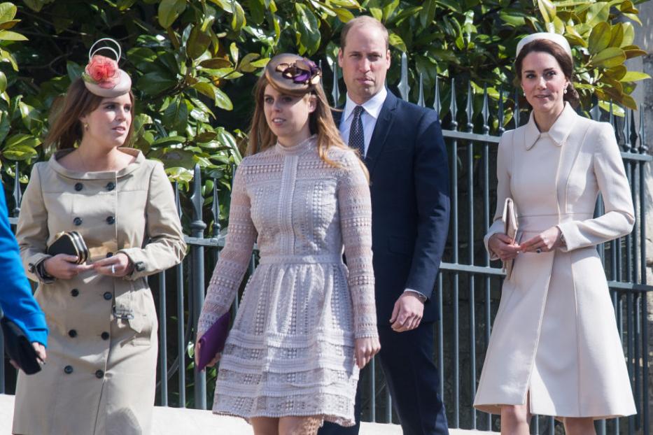 Prinzessin Eugenie, Prinzessin Beatrice, Prinz William und Herzogin Kate (von links nach rechts)