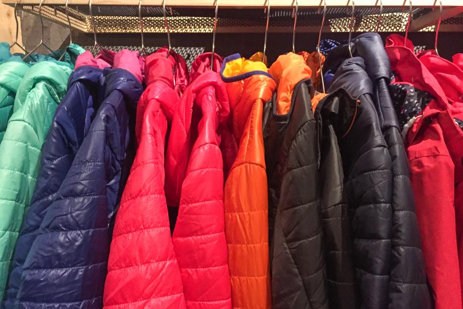 Colorful winter down jacket, winter season