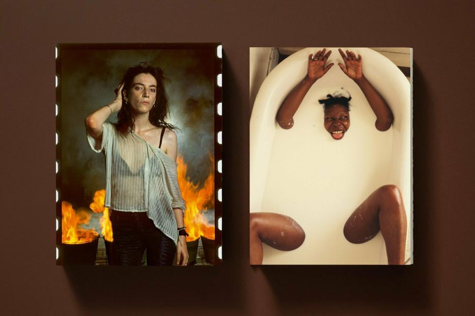 Am Buchmantel: Patti Smith, New Orleans, 1978. Und Whoopie Goldberg, 1984, fotografiert für Vanity Fair.