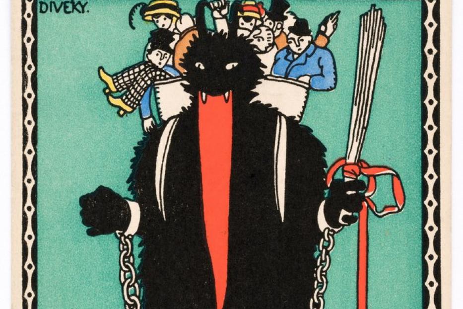 Postkarte aus der Wiener Werkstätte. Ein Krampus von József Divéky