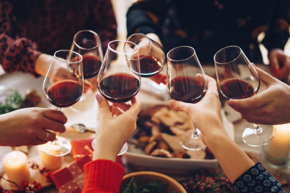 Friends enjoying a Christmas dinner together