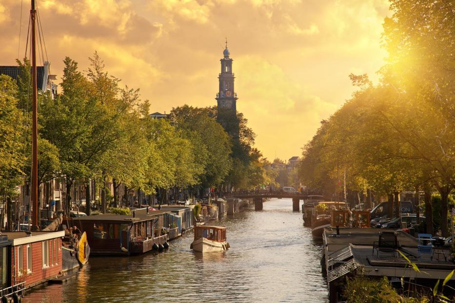 Canal in Amsterdam with the church 'Westerkerk