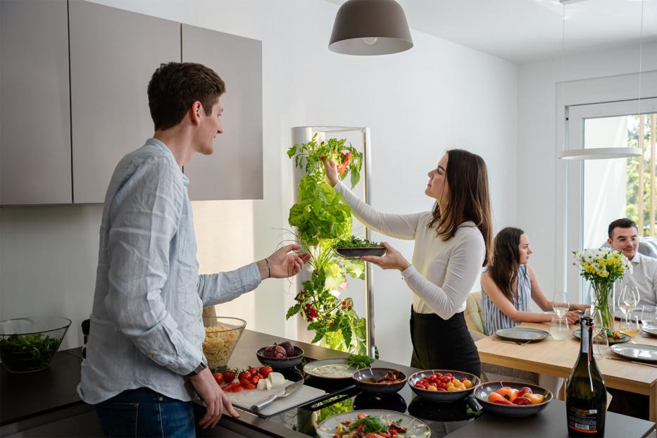 Ein Paar nutzt fürs Kochen seinen Indoor-Garten.