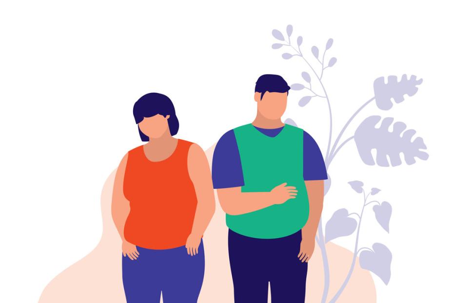 Menschen mit Übergewicht. Konzept zu Gesundheit und Körperbewusstsein. Illustration.