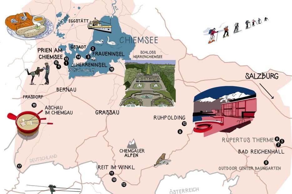 Eine Landkarte mit eingezeichneten Icons