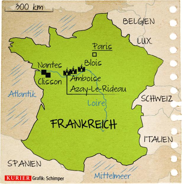Eine Karte von Frankreich mit eingezeichneten Städten und Flüssen.