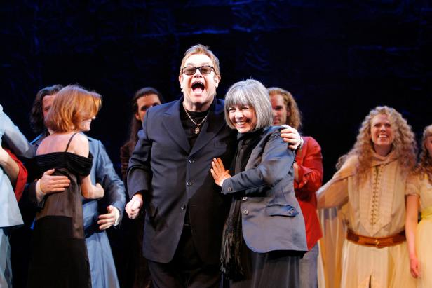 FILE PHOTO: Elton John and writer Anne Rice attend curtain call of Broadway play "Lestat" in Manhattan