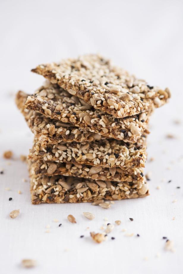 A stack of crispbread on a white background