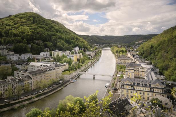 Bad Ems: Panorama auf Kurstadt Bad Ems und der Lahn, UNESCO Weltkulturerbe