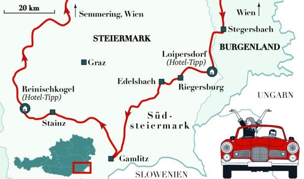 Karte von der Südsteiermark mit Route