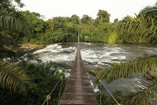 Mana River Brücke, Eingang zum Korup-Nationalpark in Kamerun.