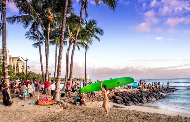 Waikiki Beach im Sonnenuntergang