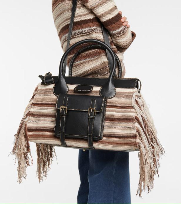 Chloé Tote Edith Medium aus Kaschmir und Leder Chloé Tote Edith Medium aus Kaschmir und Leder