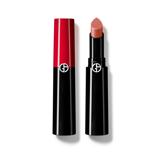 Lippenstift mit rotem und schwarzem Deckel, elegant und auffällig.