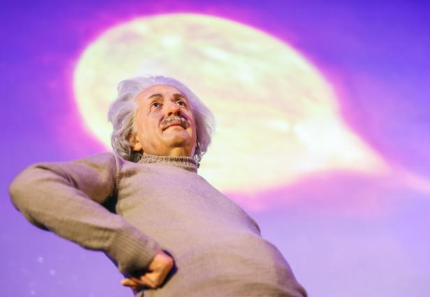 The wax figure of Albert Einstein stands on the stage of the Archenhold Observatory