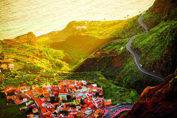 Top view on Agulo coastal village in Spain Top view on Agulo coastal village in Spain