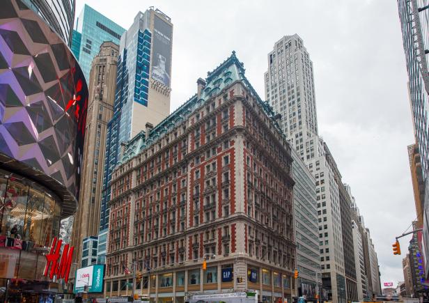 Knickerbocker hotel in a historical buidling in Times Square, Midtown Manhattan, New York City, USA