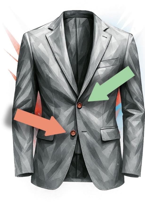 Zeiknofiges Sakko, der obere ist zu, der untere offen