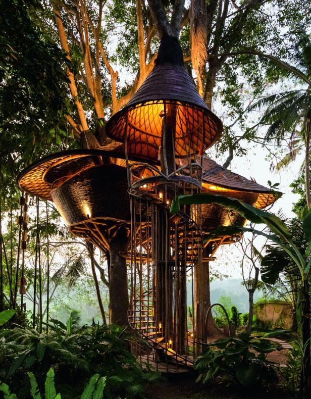 Dieses Bauhaus sieht ein bisschen so aus wie Pilze seinen spitzen, kegelförmigen Dächern.