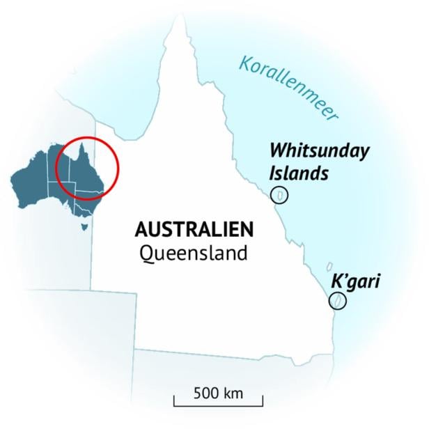 Die geografische Lage der Whitsunday Islands und K'gari Die geografische Lage der Whitsunday Islands und K'gari