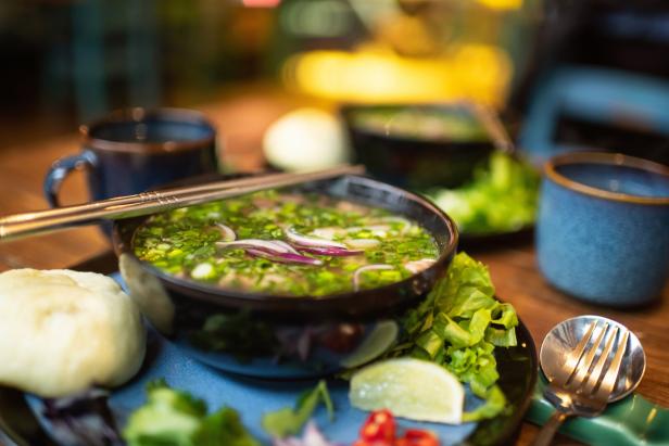 Vietnamese dish Pho soup in a cafe