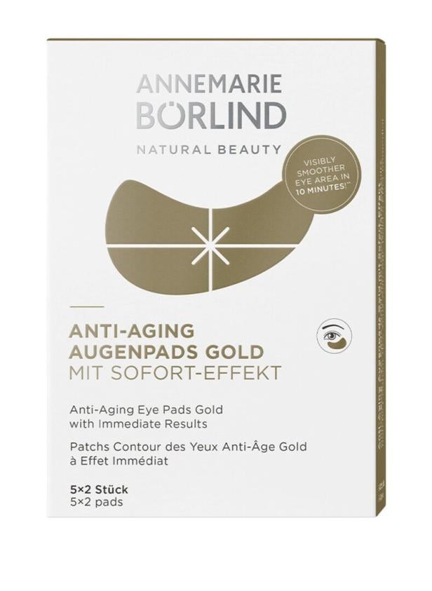Verpackung für goldene Anti-Aging-Augenpads mit Sofort-Effekt von Annemarie Börlind.