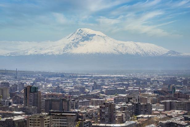Yerevan, capital of Armenia in front of Mt. Ararat