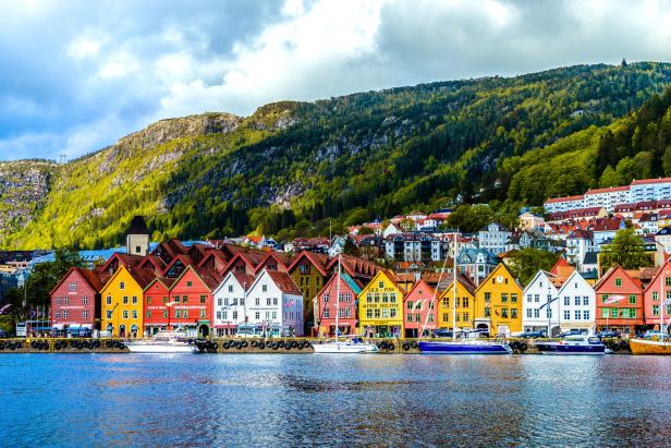 Bergen, Norway. View of historical buildings in Bryggen- Hanseatic wharf in Bergen, Norway. UNESCO World Heritage Site