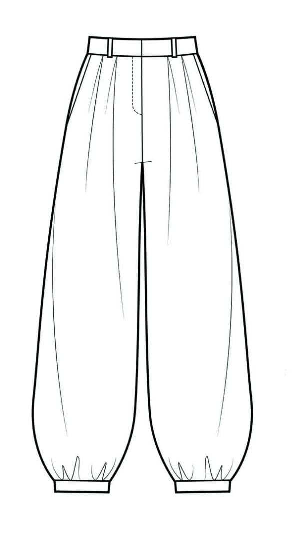 Balloon extra flare silhouette pants sketch