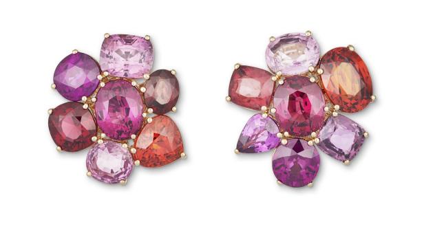 Ohrstecker aus Saphiren in Rosa-Rot-Tönen