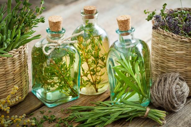 Thyme and rosemary essential oil or infusion