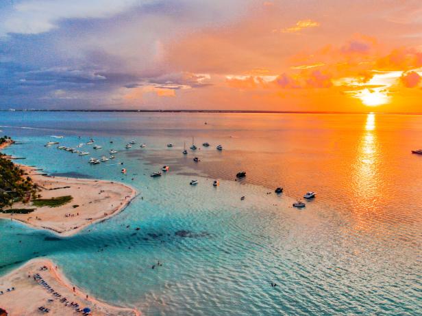 Sunset  Aerial view at  Isla Mujeres in Cancun