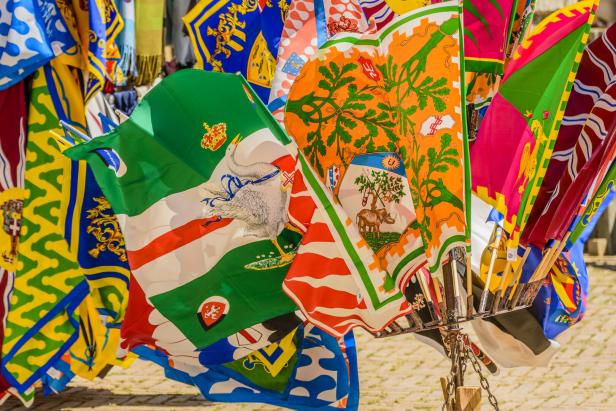 The flags of the Contrades of the Palio of Siena all around the city