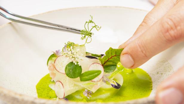 Kohlrabi-Vorspeise im Restaurant Tian