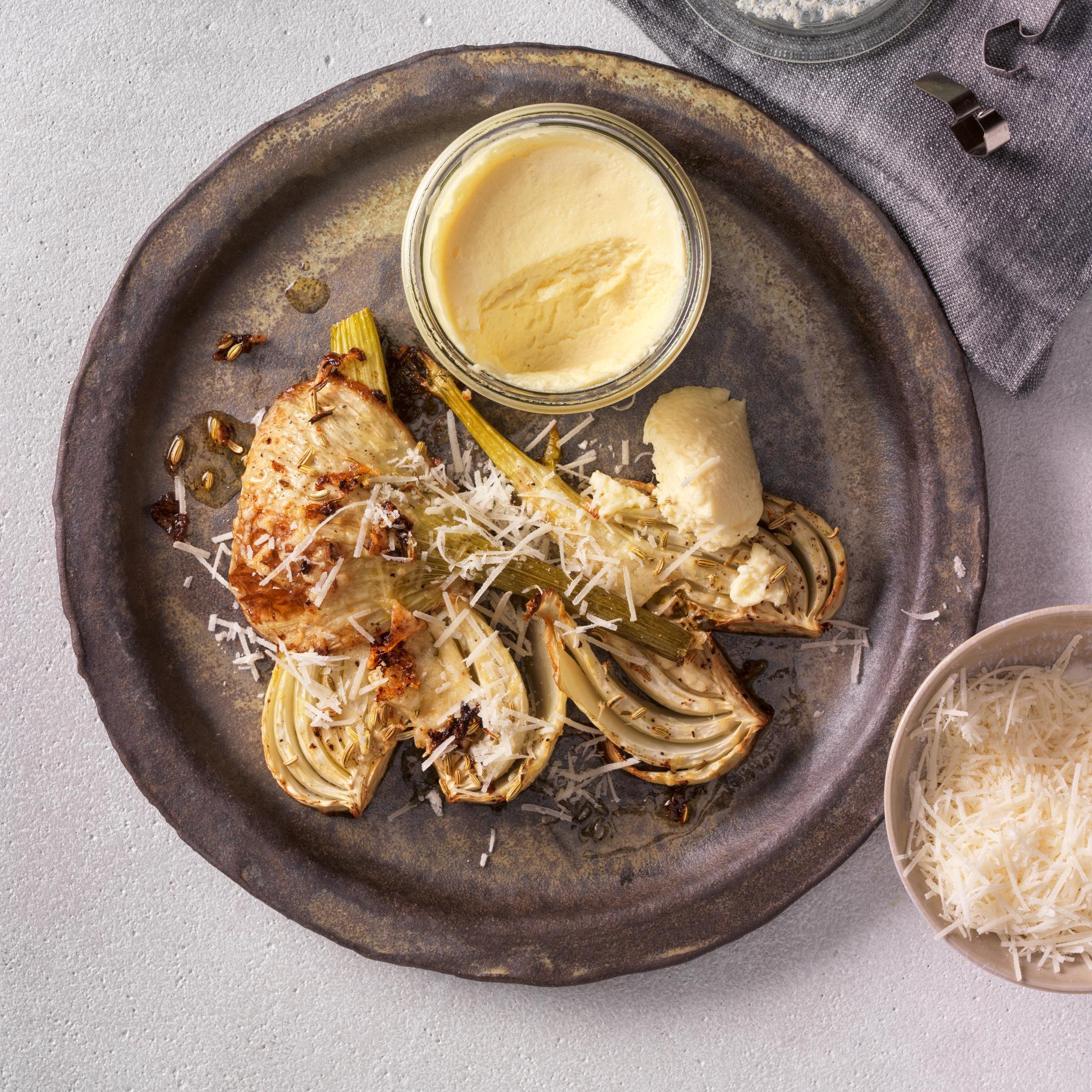 Rezept: Überbackener Fenchel mit Parmesan Flan