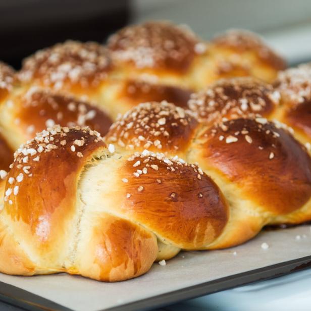 Freshly baked sweet braided bread