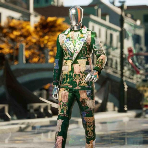 Dolce &amp;amp; Gabbanas NFT-Anzug um eine Million Dollar. Rechts: Guccis NFT-Figur