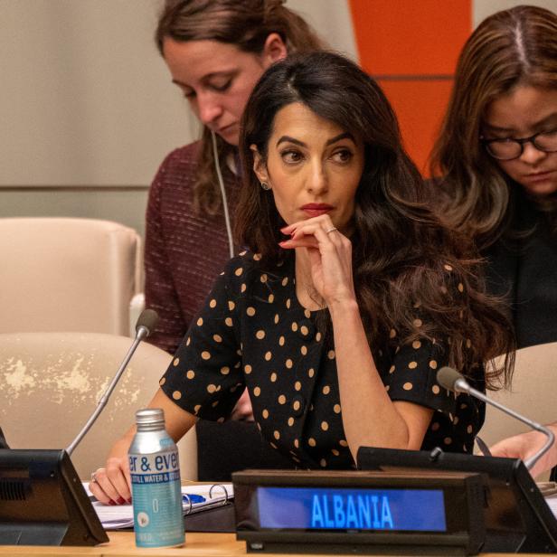 Human rights lawyer Amal Clooney attends an informal meeting of the United Nations Security Council, amid Russia's invasion of Ukraine, at the United Nations Headquarters in New York