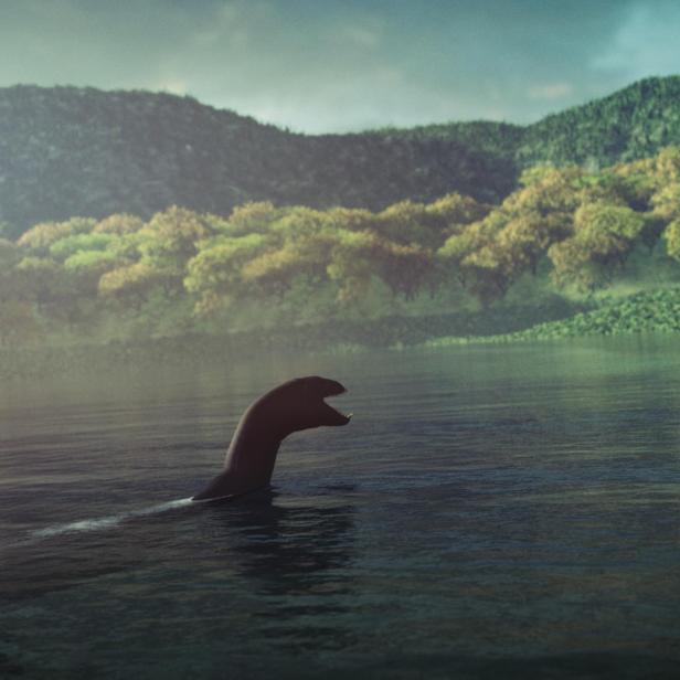 Monster von Loch Ness Schwimmen im See - Stock-Fotografie
