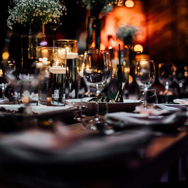 Wine and champain glass in luxury weddings and events.