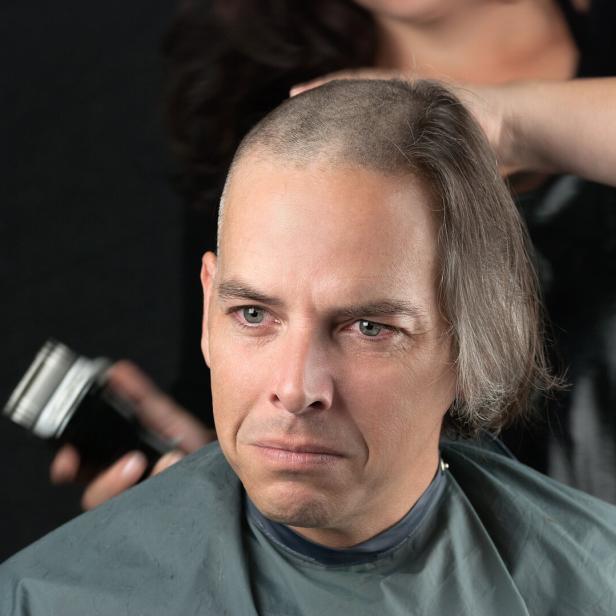 Mourning Man Getting Long Hair Shaved Off For Cancer Fundraiser