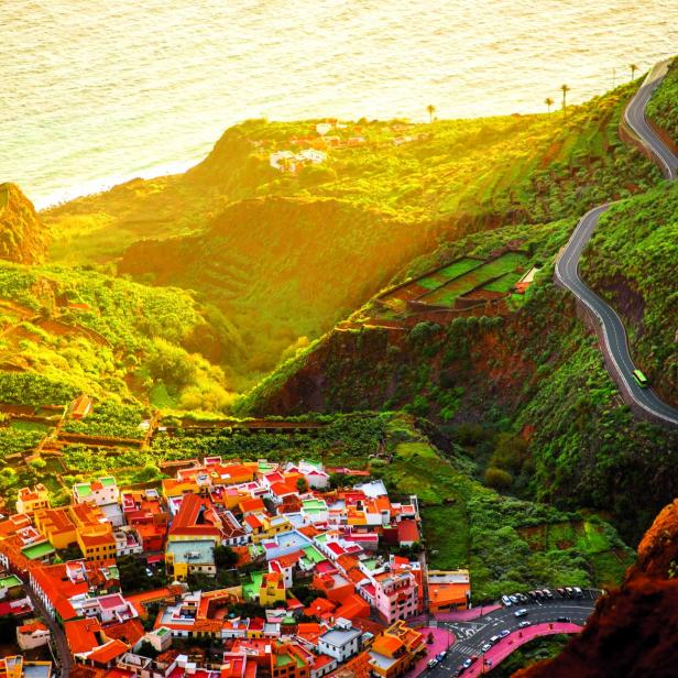 Top view on Agulo coastal village in Spain Top view on Agulo coastal village in Spain