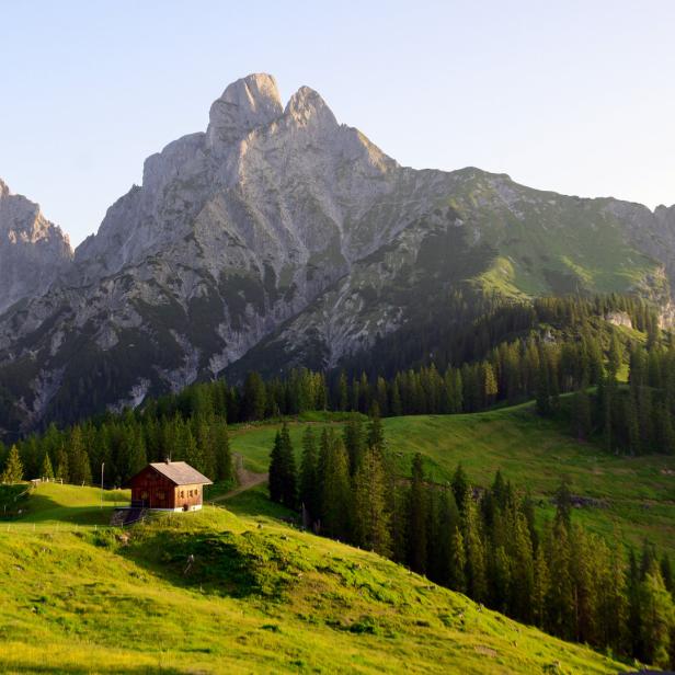 Reichenstein Gipfel Almwiese und Almhütte davor