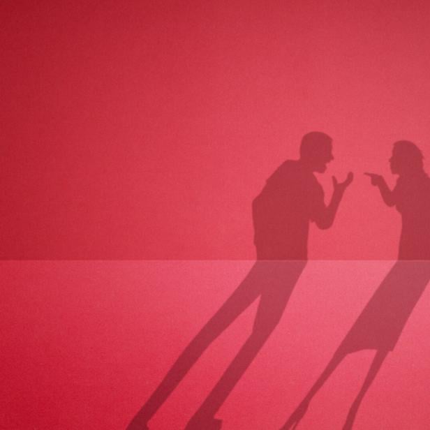 The shadow of a quarreling couple. fight between husband and wife.