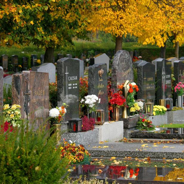 Herbstliche Farbenpracht dank liebevoller Grabpflege am Friedhof Stammersdorf.