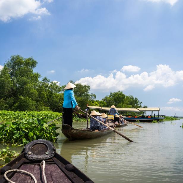 Tourism rowing boat in Mekong delta, Vietnam.