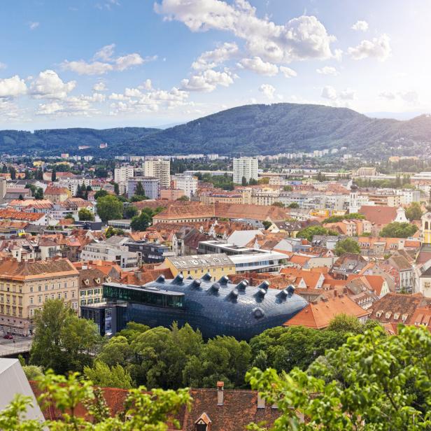 Stadtblick auf Graz mit Kunstmuseum